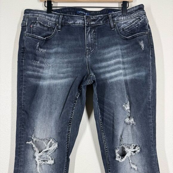 Vigoss The Thompson Tomboy Jeans Black Washed Distressed Stretch Plus Size 16 - Picture 2 of 9